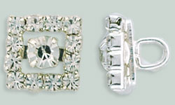Rhinestone Button - Frame Square 9mm : Silver - Crystal