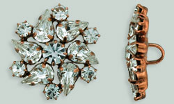 Rhinestone Button - Starburst 21mm : Antique Copper - Crystal