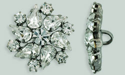 Rhinestone Button - Starburst 21mm : Gun Metal - Crystal