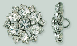 Rhinestone Button - Poinsettia 20mm : Gun Metal - Crystal