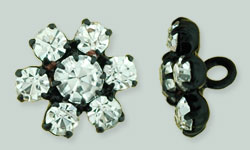 Rhinestone Button - Flower Round 12mm : Black - Crystal