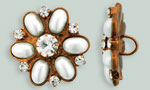Rhinestone Button - Snowflake 20mm : Antique Copper - Pearl/Crystal
