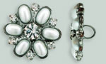 Rhinestone Button - Snowflake 20mm : Gun Metal - Pearl/Crystal