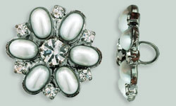 Rhinestone Button - Snowflake 20mm : Gun Metal - Pearl/Crystal