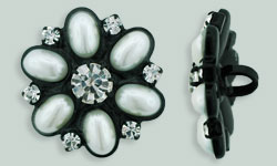 Rhinestone Button - Snowflake 20mm : Black - Pearl/Crystal