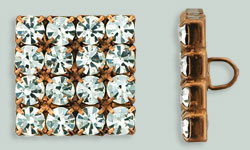 Rhinestone Button - Square 18mm : Antique Copper - Crystal
