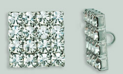 Rhinestone Button - Square 18mm : Gun Metal - Crystal