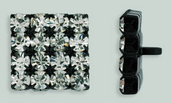 Rhinestone Button - Square 18mm : Black - Crystal