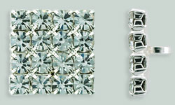 Rhinestone Button - Square 18mm : Silver - Crystal