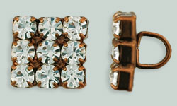 Rhinestone Button - Square 10mm : Antique Copper - Crystal