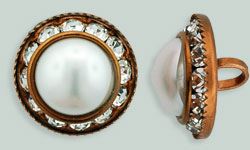 Rhinestone Button - Round 16mm : Antique Copper - Pearl/Crystal