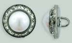 Rhinestone Button - Round 16mm : Gun Metal - Pearl/Crystal