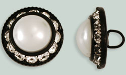 Rhinestone Button - Round 16mm : Black - Pearl/Crystal