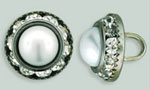 Rhinestone Button - Round 12mm : Gun Metal - Pearl/Crystal