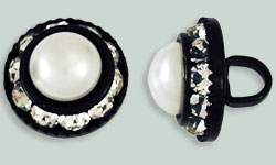 Rhinestone Button - Round 12mm : Black - Pearl/Crystal