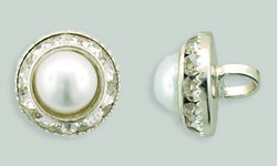 Rhinestone Button - Round 12mm : Silver - Pearl/Crystal