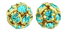 Rhinestone Balls 6mm : Gold - Aquamarine