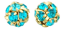 Rhinestone Balls 6mm : Gold - Aquamarine