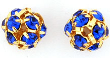 Rhinestone Balls 8mm : Gold - Sapphire