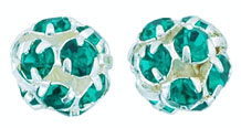 Rhinestone Balls 8mm : Silver - Emerald