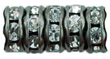 Rhinestone Rondelles 6mm : Gun Metal - Crystal
