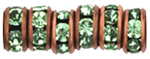 Rhinestone Rondelles 4.5mm : Antique Copper - Peridot