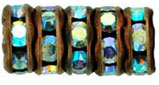 Rhinestone Rondelles 6mm : Antique Copper - Crystal AB