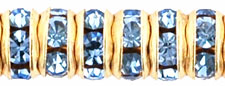 Rhinestone Rondelles 5mm : Gold - Lt Sapphire