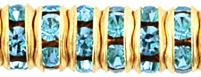 Rhinestone Rondelles 5mm : Gold - Aquamarine