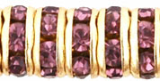 Rhinestone Rondelles 6mm : Gold - Amethyst