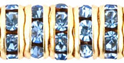 Rhinestone Rondelles 6mm : Gold - Lt Sapphire