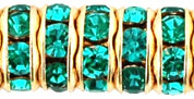 Rhinestone Rondelles 6mm : Gold - Teal