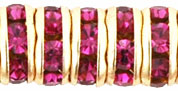 Rhinestone Rondelles 6mm : Gold - Fuchsia