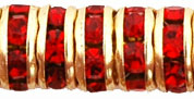 Rhinestone Rondelles 6mm : Gold - Siam Ruby