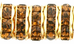 Rhinestone Rondelles 8mm : Gold - Smoky Topaz