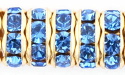 Rhinestone Rondelles 8mm : Gold - Lt Sapphire