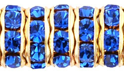 Rhinestone Rondelles 8mm : Gold - Sapphire