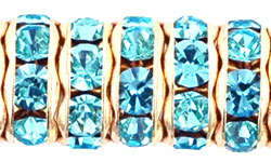 Rhinestone Rondelles 8mm : Gold - Aquamarine