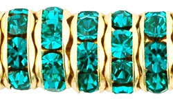 Rhinestone Rondelles 8mm : Gold - Teal