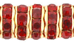 Rhinestone Rondelles 8mm : Gold - Siam Ruby