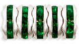 Rhinestone Rondelles 6mm : Silver - Green Emerald