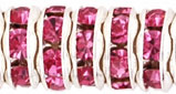 Rhinestone Rondelles 6mm : Silver - Fuchsia