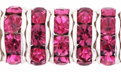 Rhinestone Rondelles 8mm : Silver - Fuchsia