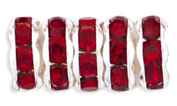 Rhinestone Rondelles 8mm : Silver - Ruby