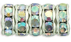 Rhinestone Rondelles 8mm : Silver - Crystal AB