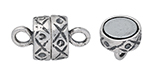 Sterling Silver Barrel Magnetic Clasp with Crosshatch and Dot Pattern - 13.5 x 7.5mm