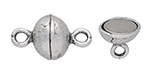 Sterling Silver Round Magnetic Clasp with No Pattern - 13 x 7.5mm
