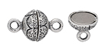 Sterling Silver Round Magnetic Clasp with Squiggle and Dot Pattern - 13 x 7mm