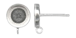 Starman Sterling Silver :  Earring Post Findings, 8mm Round Bezel Cup with Loop