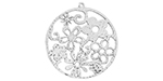 Starman Sterling Silver : Large Circle Pendant w/ Cutout Swirls and Flowers 40 x 40mm
